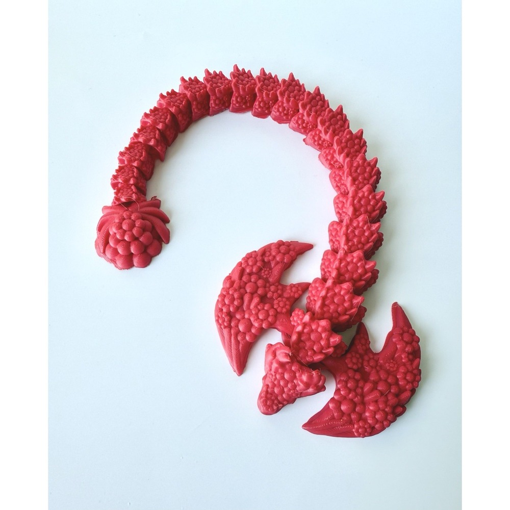 Red Articulated Dragon Fidget Toy 3D Printed Flexible Desk Toy Sculpture
